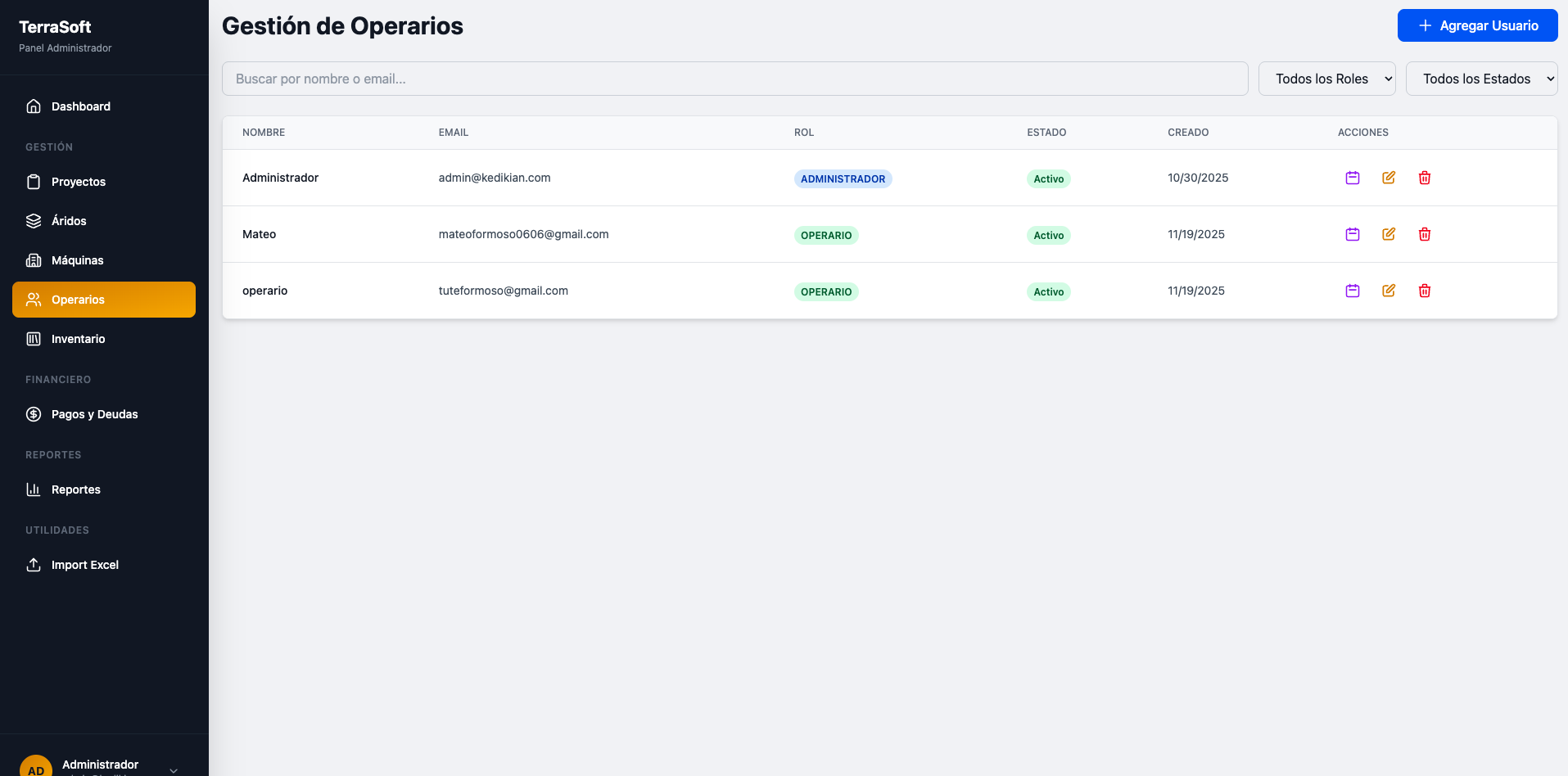 Gestión de Operarios